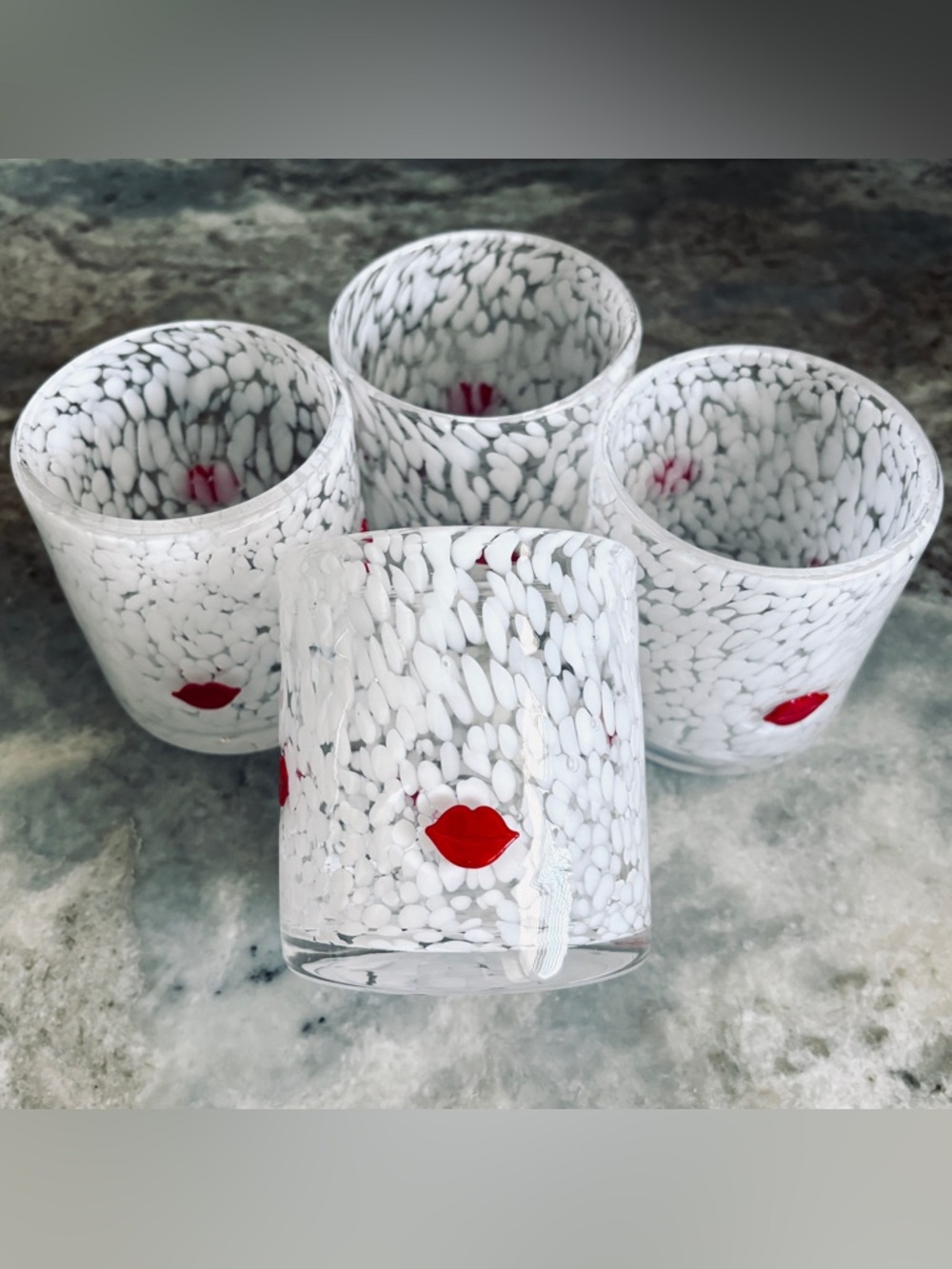 Anthropologie Four Icon Red Lip Glasses Pair Confetti Juice Beverage Cocktail
